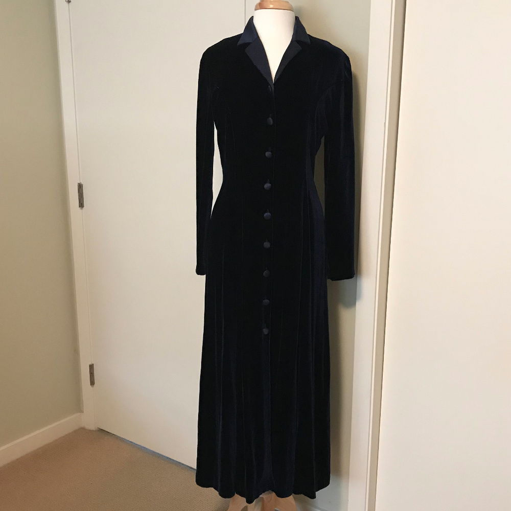 Laura Ashley vintage blue velvet duster/coat dress
